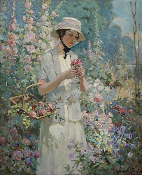 Abbott Fuller Graves - Woman with Flower Basket