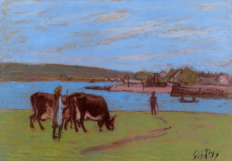 Alfred Sisley - Cows by the Seine at Saint-Mammes