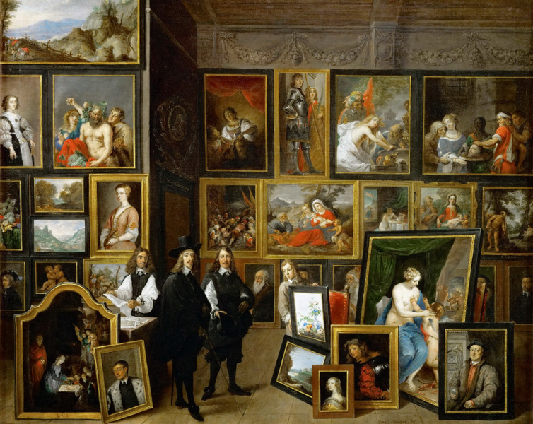 David Teniers II - Archduke Leopold Wilhelm and the artist in the archducal picture gallery in Brussels (1653)