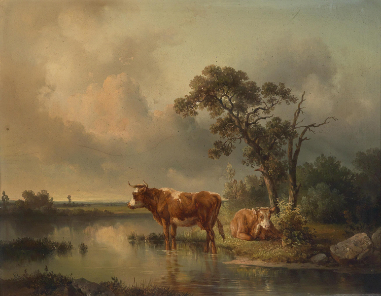 Edmund Mahlknecht - Rastende Kühe am Weiher 1854