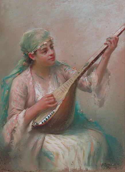 Fausto Zonaro - Woman Playing a String Instrument