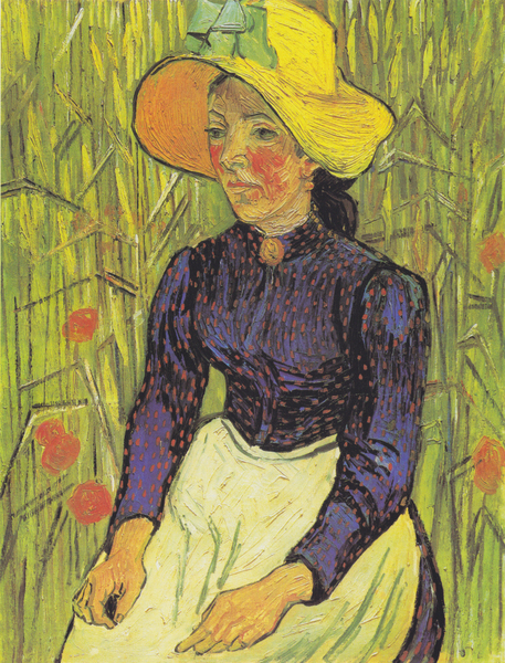 Vincent Van Gogh - Junge Bäuerin mit Strohhut, vor einem Weizenfeld sitzend