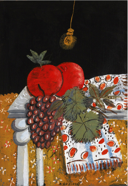 Alecos Fassianos - STILL LIFE WITH APPLES, GRAPES, AND A SCARF  B