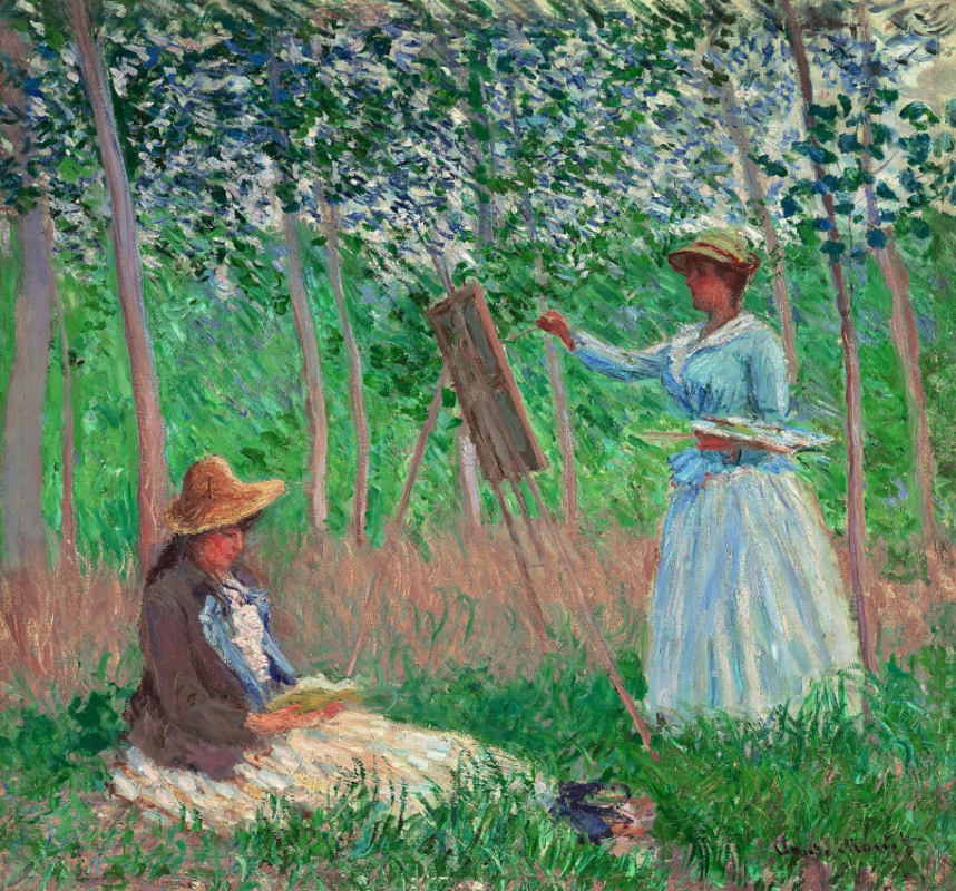 Claude Monet - In the Woods at Giverny- Blanche Hoschede at Her Easel with Suzanne Hoschede Readin