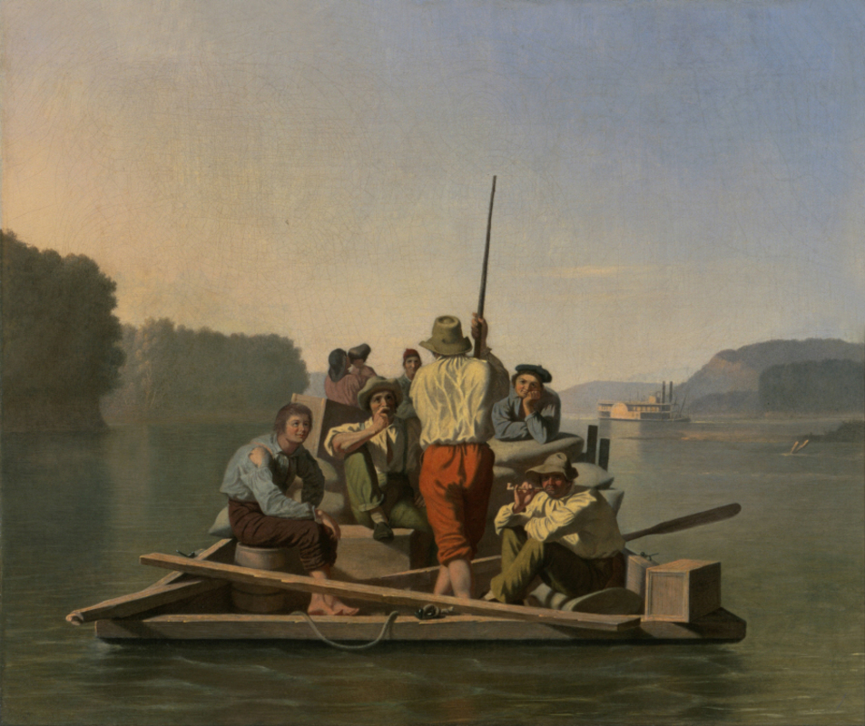 George Caleb Bingham - Lighter Relieving a Steamboat Aground 