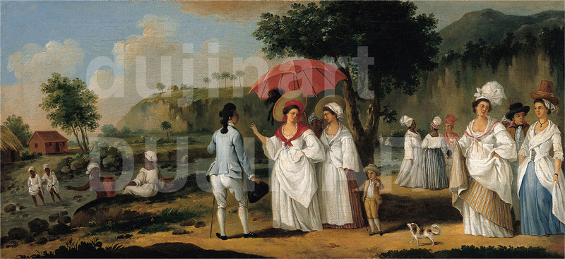 Agostino Brunias - Paisaje antillano con figuras paseando delante de un riachuelo Oleo sobre lienzo