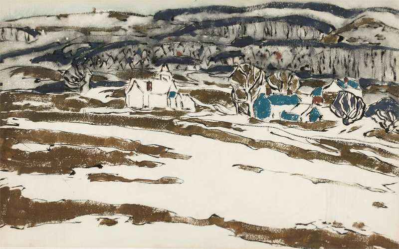 David Brown Milne - BLUE HILL (RECTO) AND TWO HOUSES WITH HILL IN GRAY WASH 1882–1953